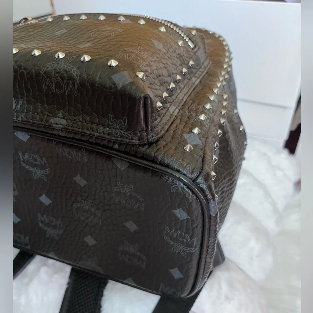 MCM Black Leather Studded Women’s Backpack with Monogram Print - Picture 16 of 16